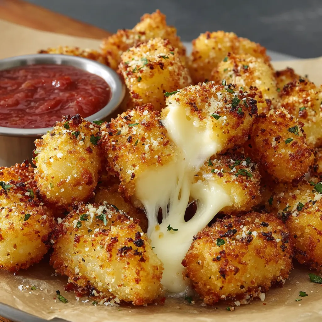 Mozzarella fried cheese bites on a plate.