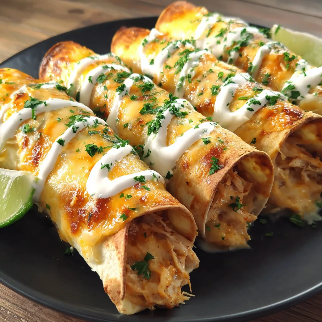 A plate of baked cream cheese chicken taquitos.