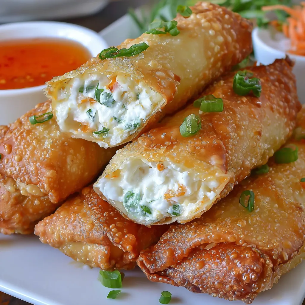 A plate of crab rangoon egg rolls.