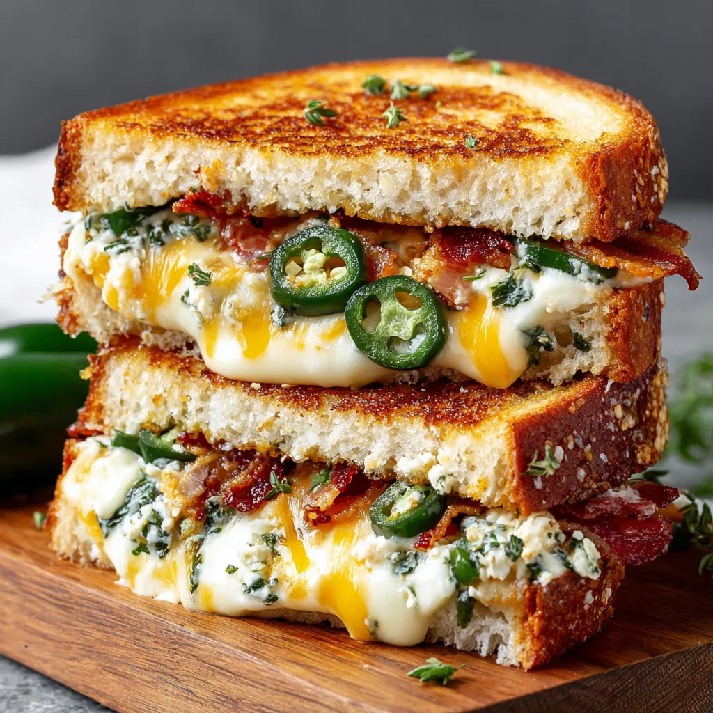 A grilled cheese sandwich with jalapenos.