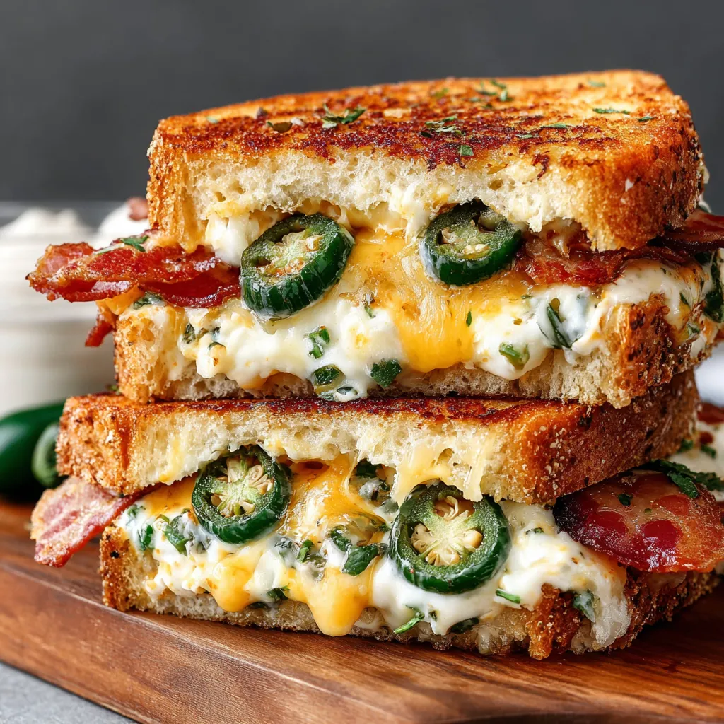 A grilled cheese sandwich with jalapenos.