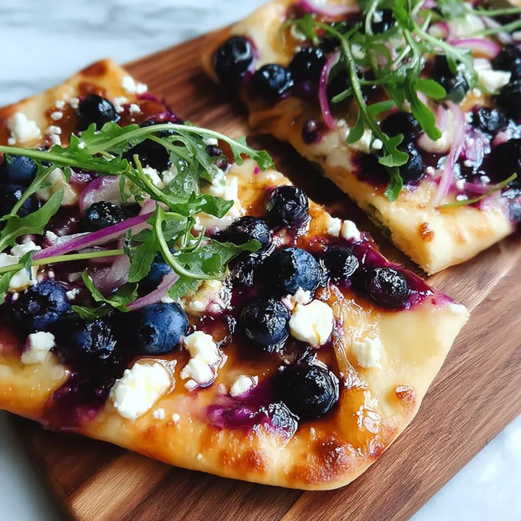 A slice of pizza with blueberries and feta cheese.
