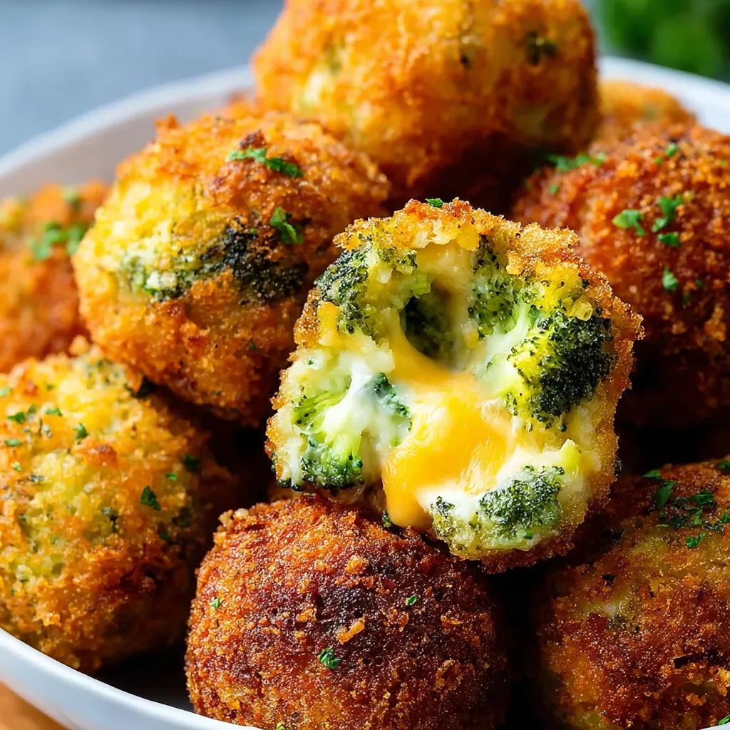A bowl of broccoli cheese balls.