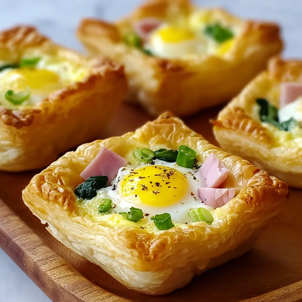 Savory Puff Pastry Cups with Eggs and Bacon.