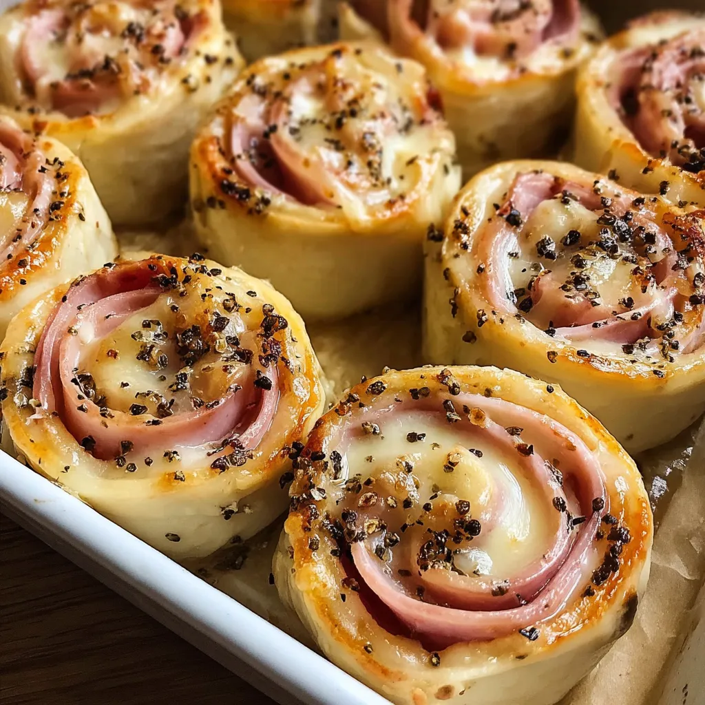 A plate of ham and cheese pinwheels.