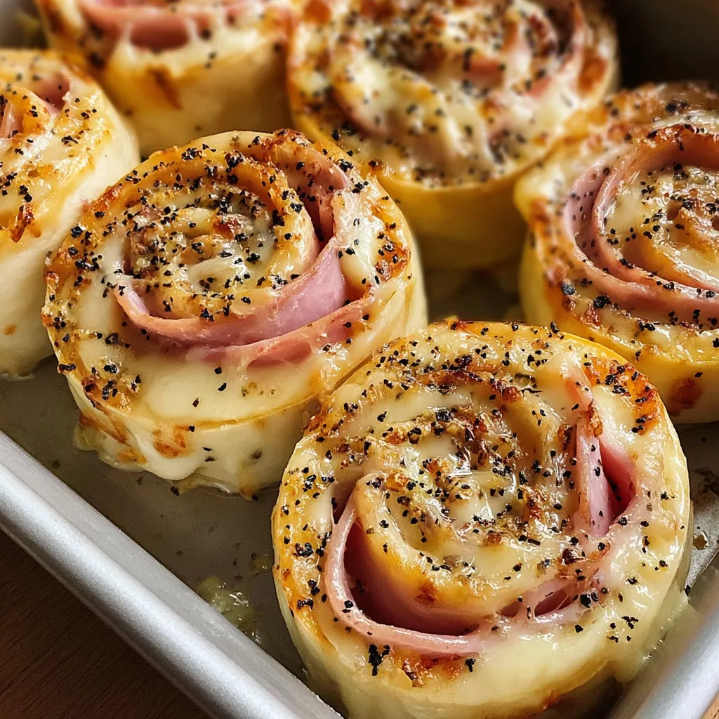 A tray of ham and cheese pinwheels.