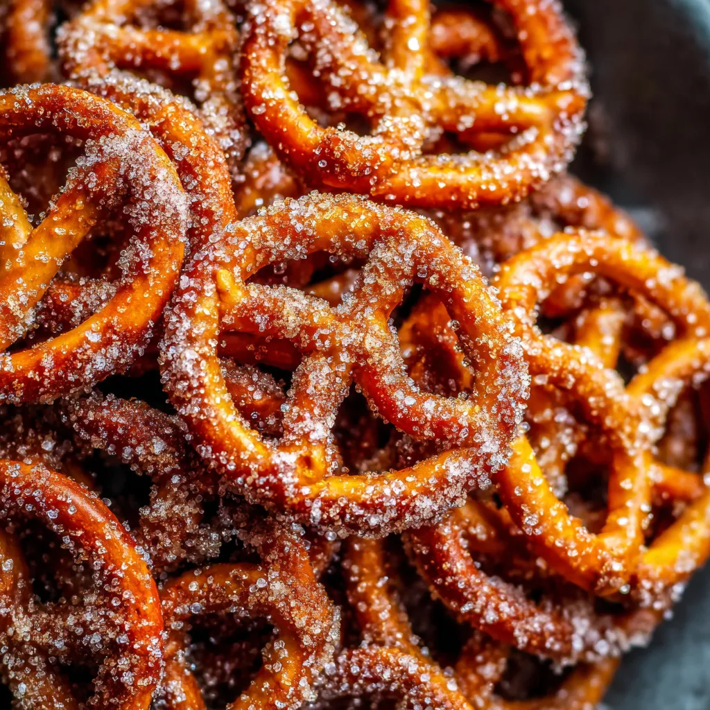 A bowl of cinnamon sugar pretzels.