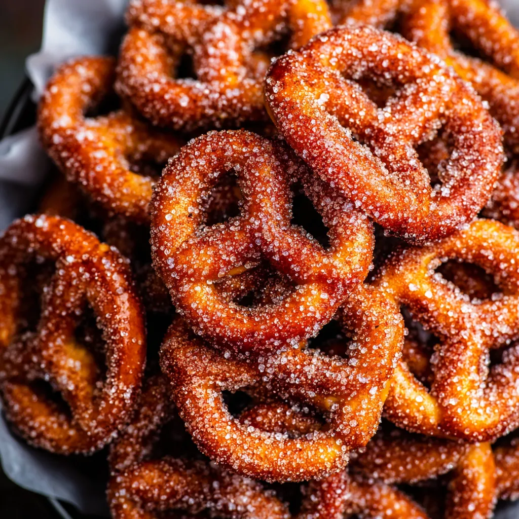 A pile of cinnamon sugar pretzels.