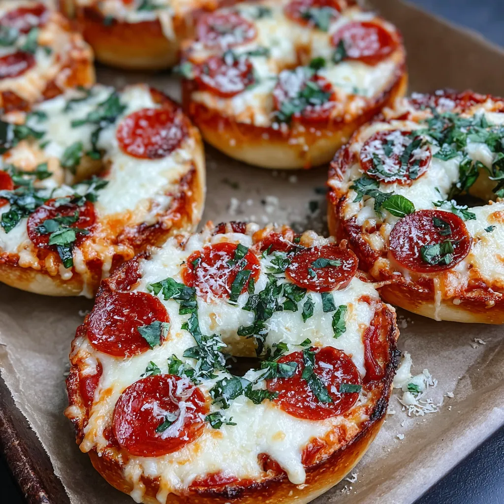 A tray of giant pizza bagels.