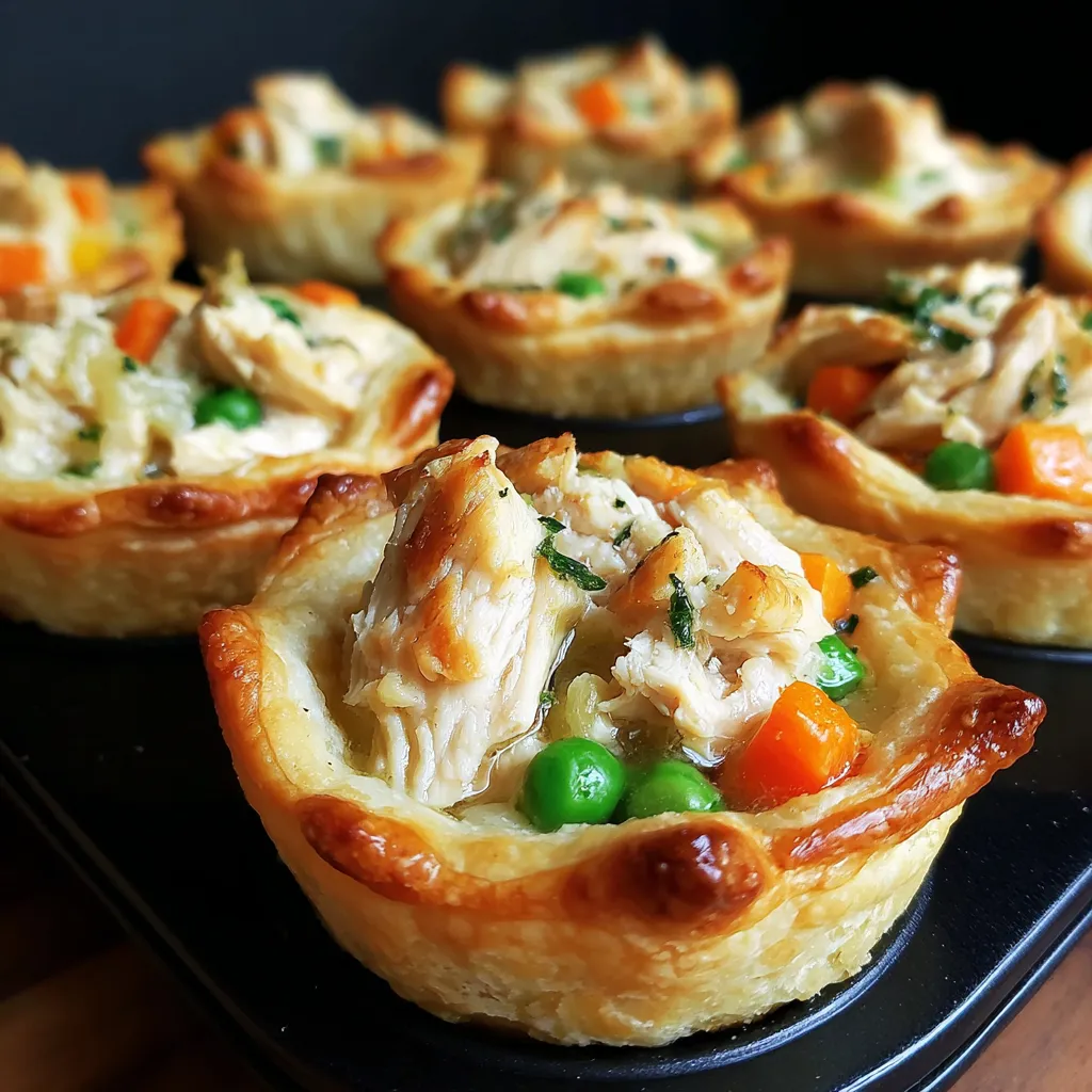 Mini chicken pot pies with carrots and peas.