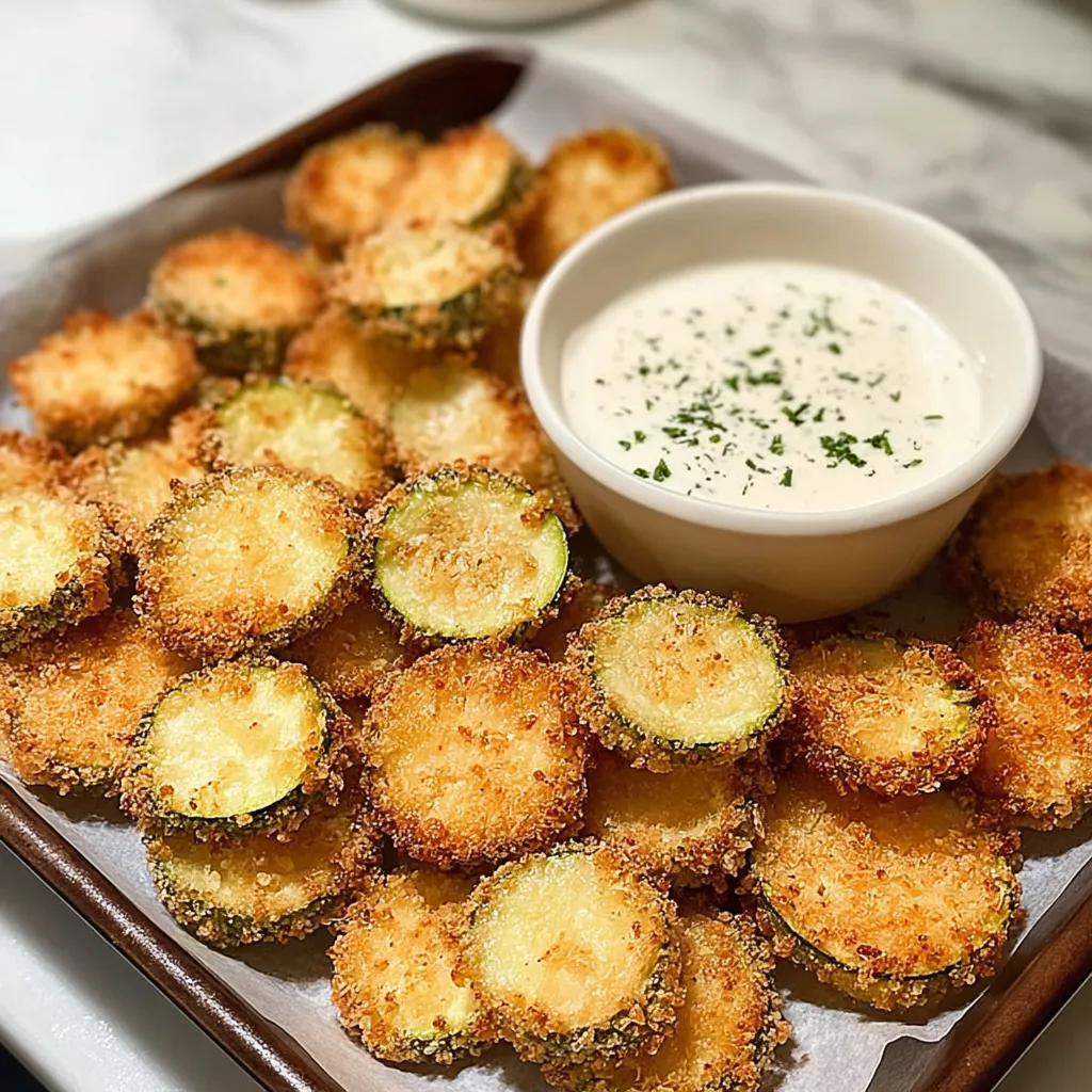A plate of air fryer fried pickles with a bowl of ranch dressing.