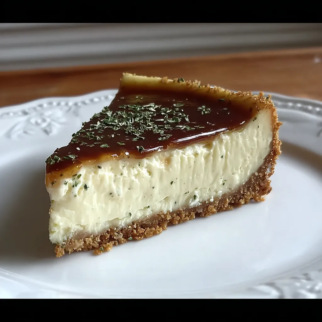 A slice of feta cheesecake on a plate.