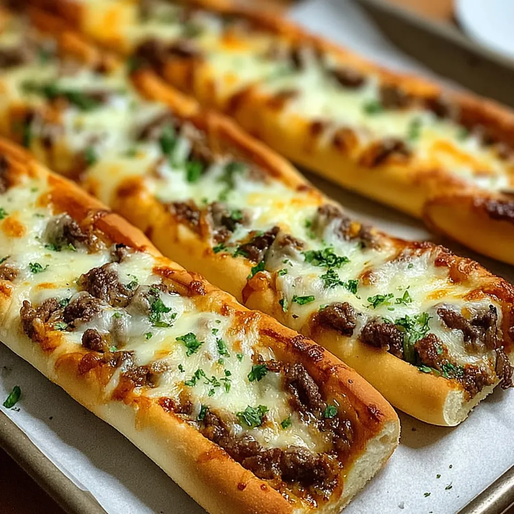 A tray of cheesy breadsticks.
