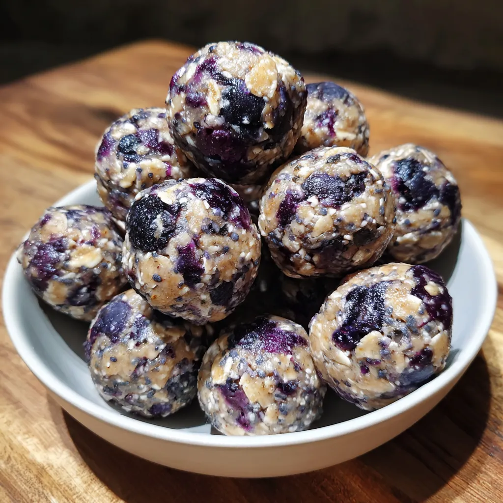 A bowl of blueberry and lemon protein bites.