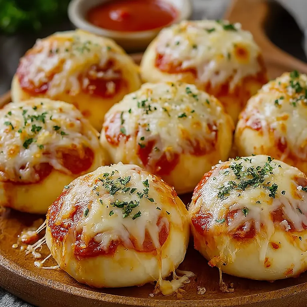 A plate of cheesy pizza bombs.