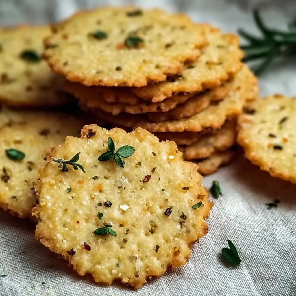A stack of garlic and herb chickpea flour snack crackers.