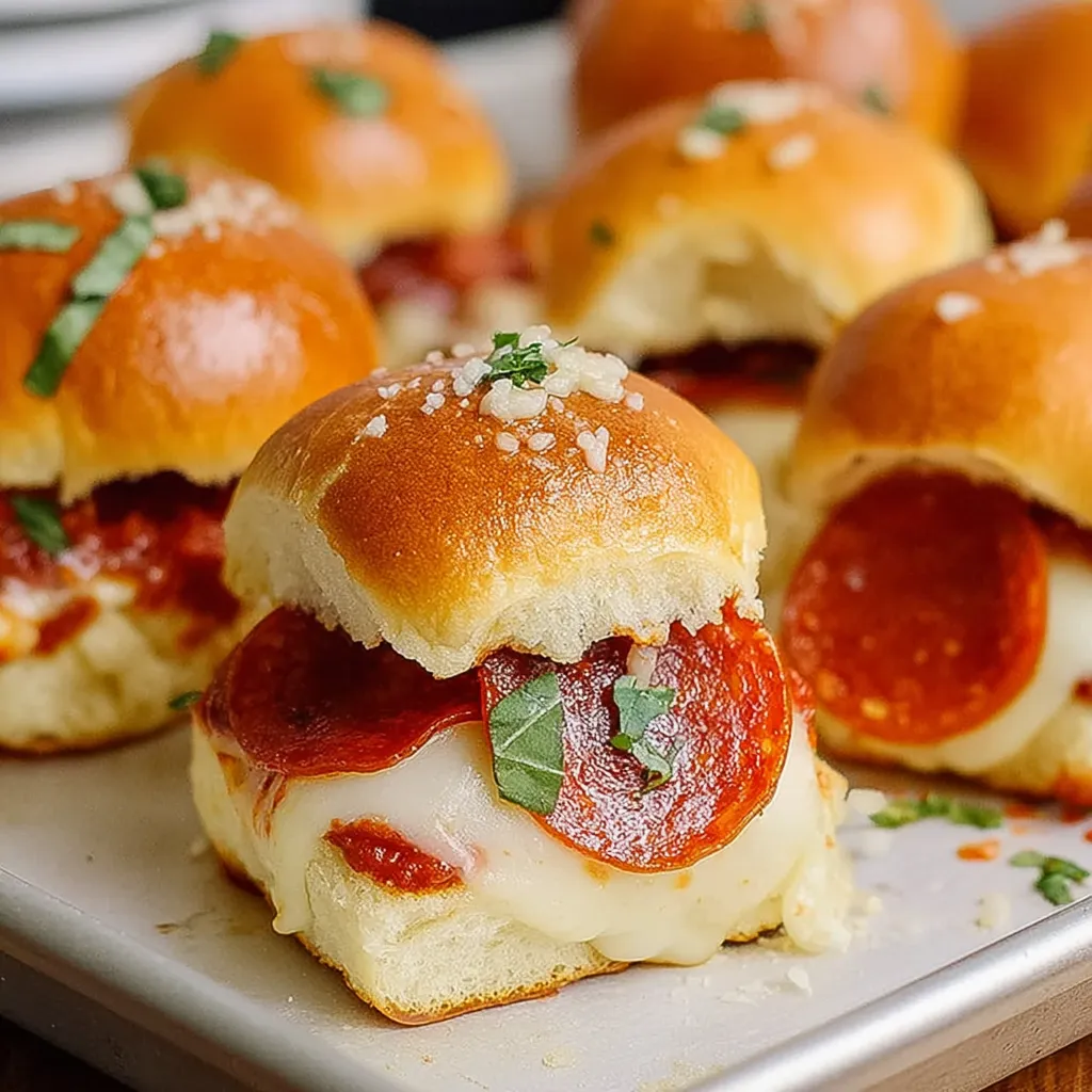 A tray of pepperoni pizza sliders.