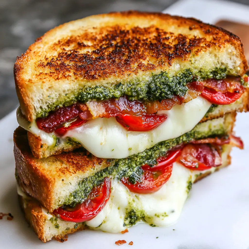 A grilled cheese sandwich with pesto.