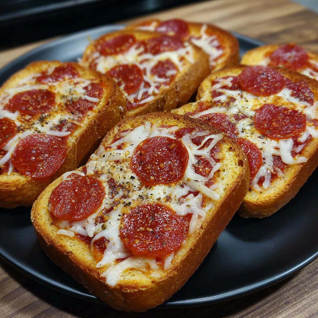 A slice of pizza toast with pepperoni and cheese.