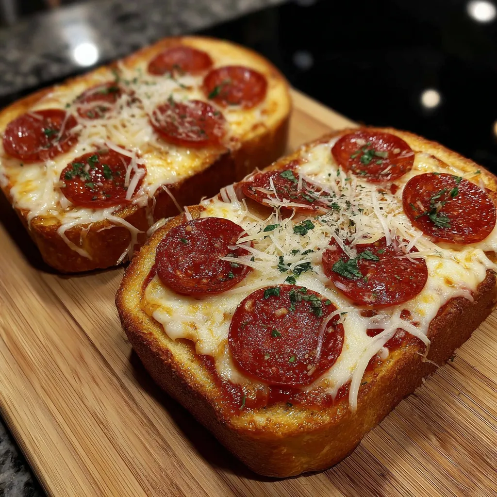 Two slices of air fryer pizza toast.