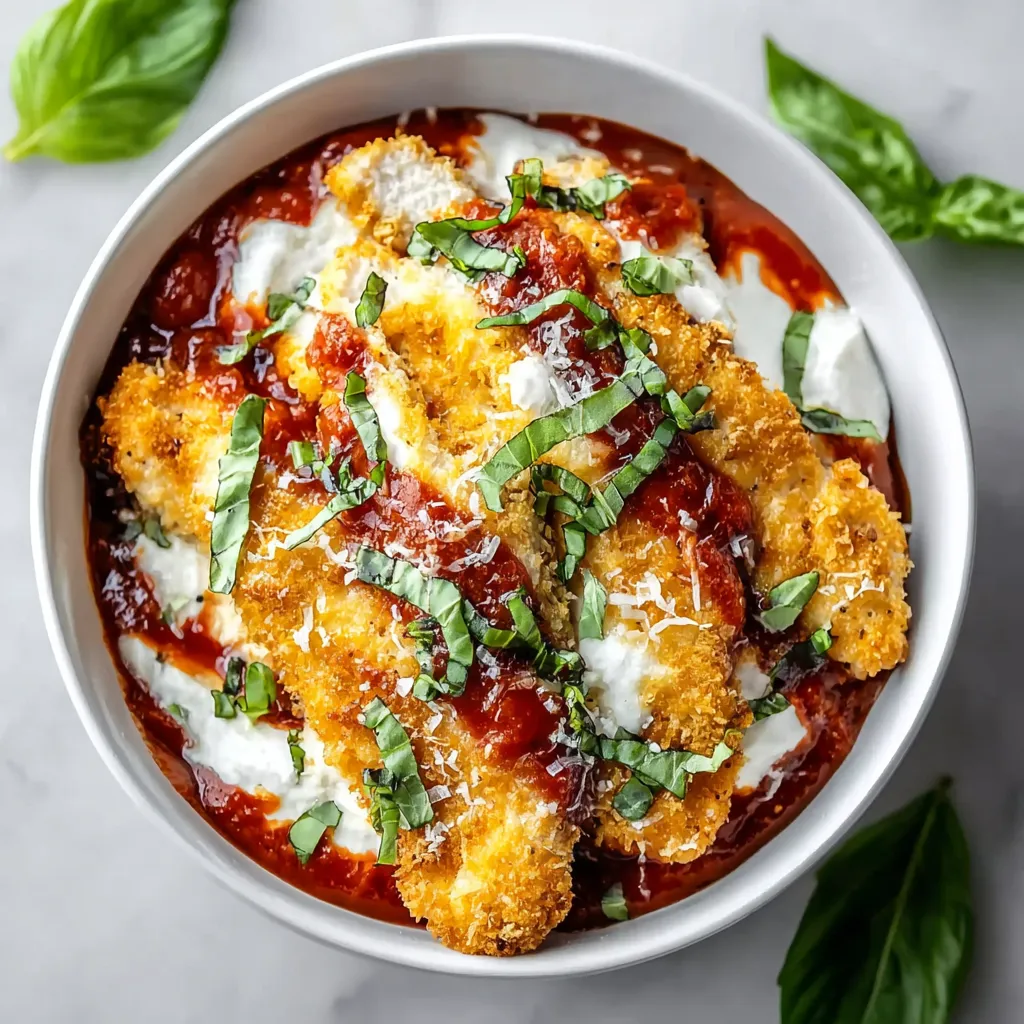 A bowl of chicken parm cottage cheese.