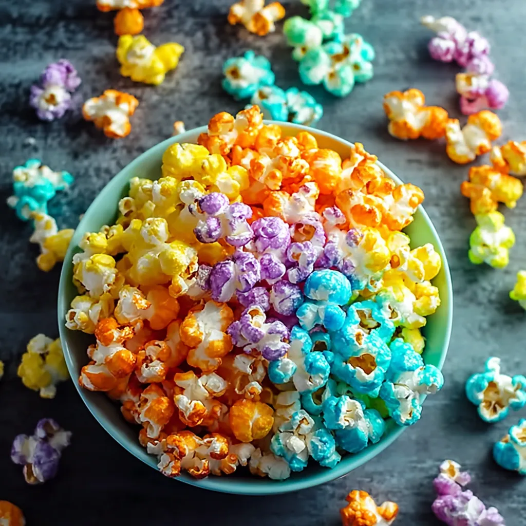 A bowl of colorful popcorn.