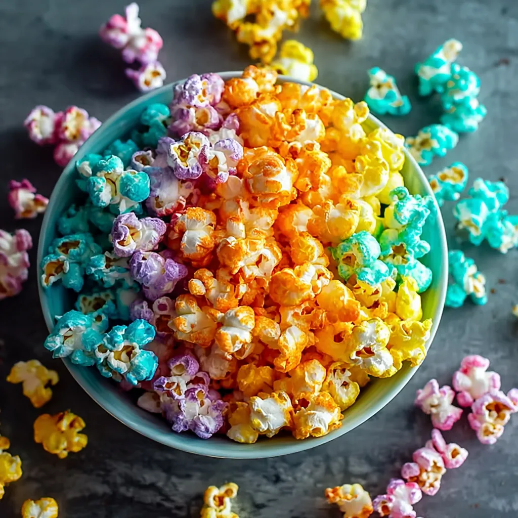 A bowl of colorful popcorn.