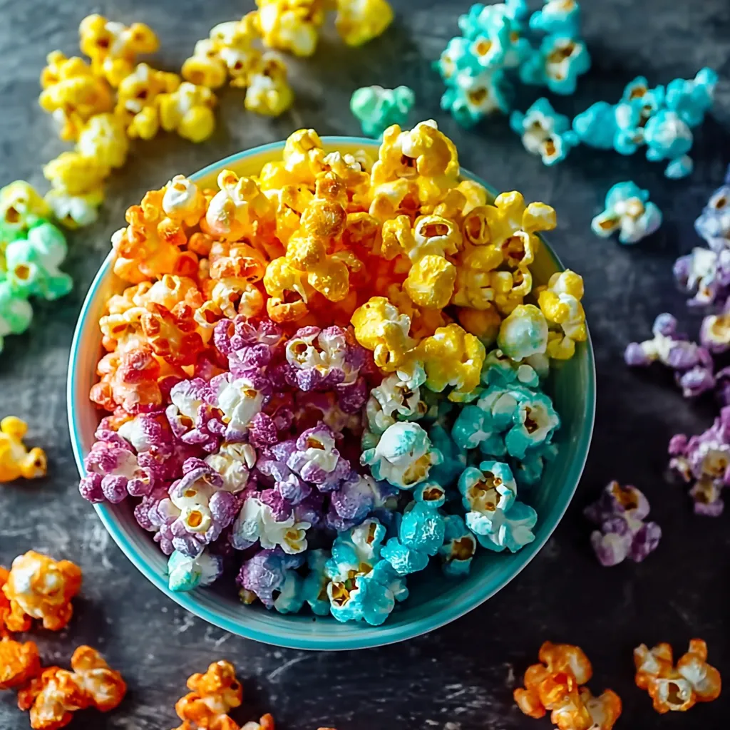 A bowl of colorful popcorn.