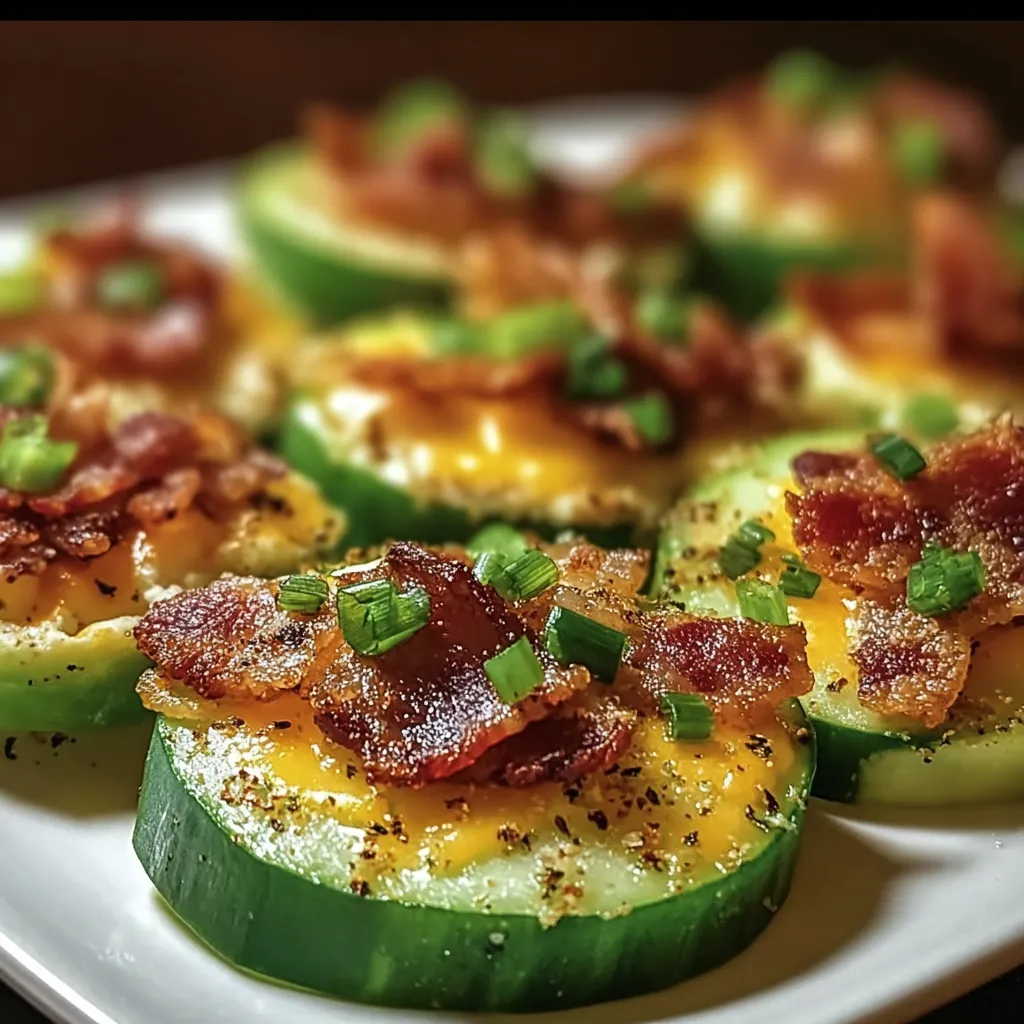 A plate of cucumber bites with bacon.