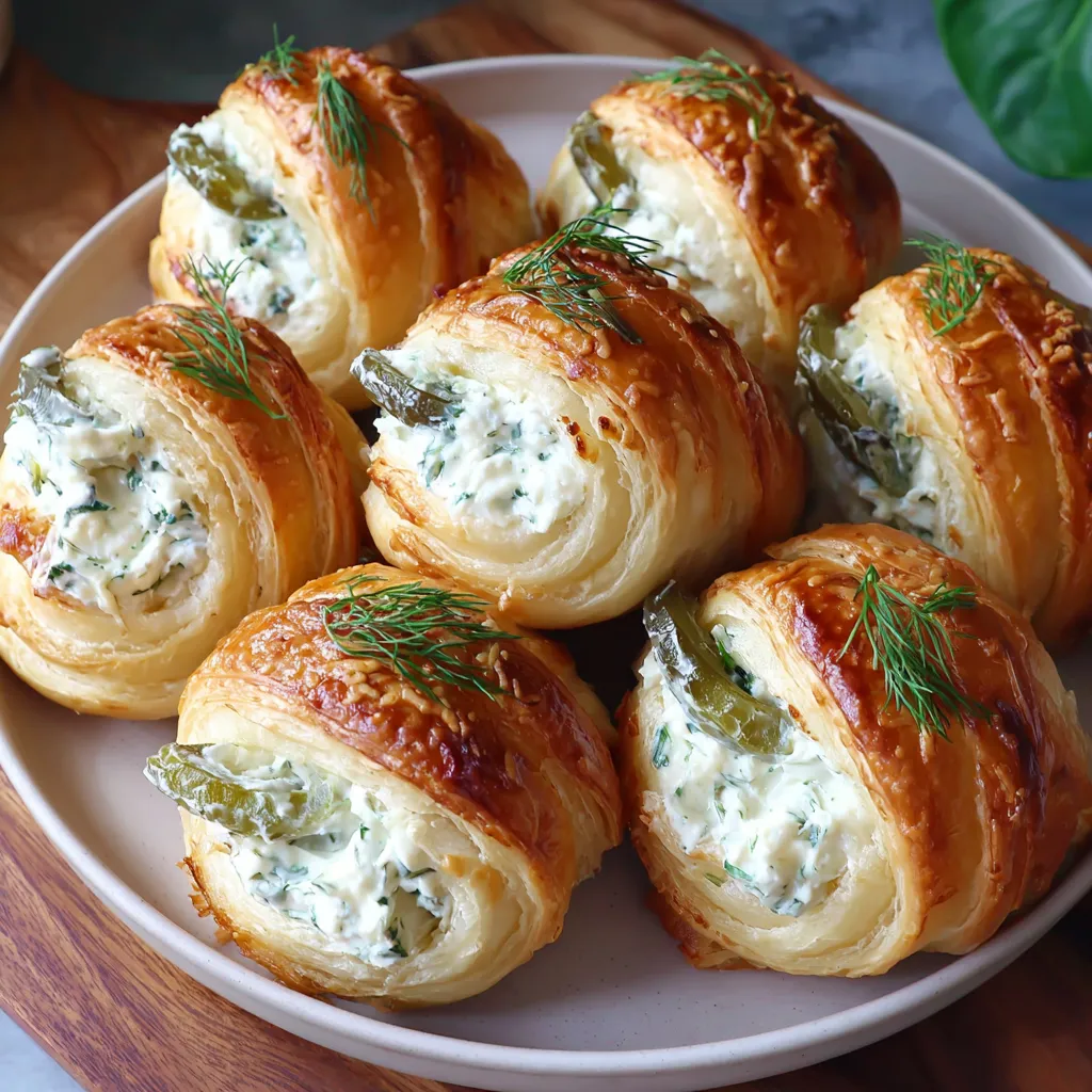 A plate of creamy pickle roll ups.