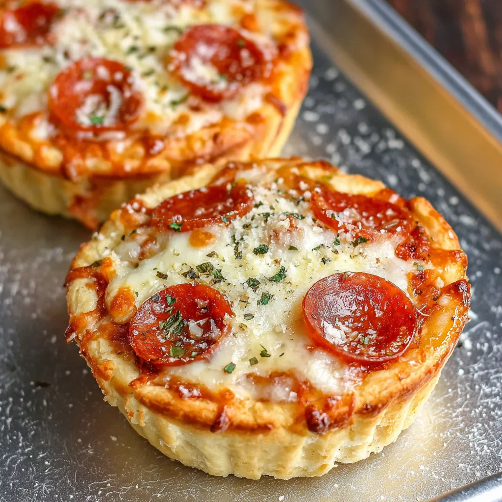 Two homemade pizza pot pies on a tray.