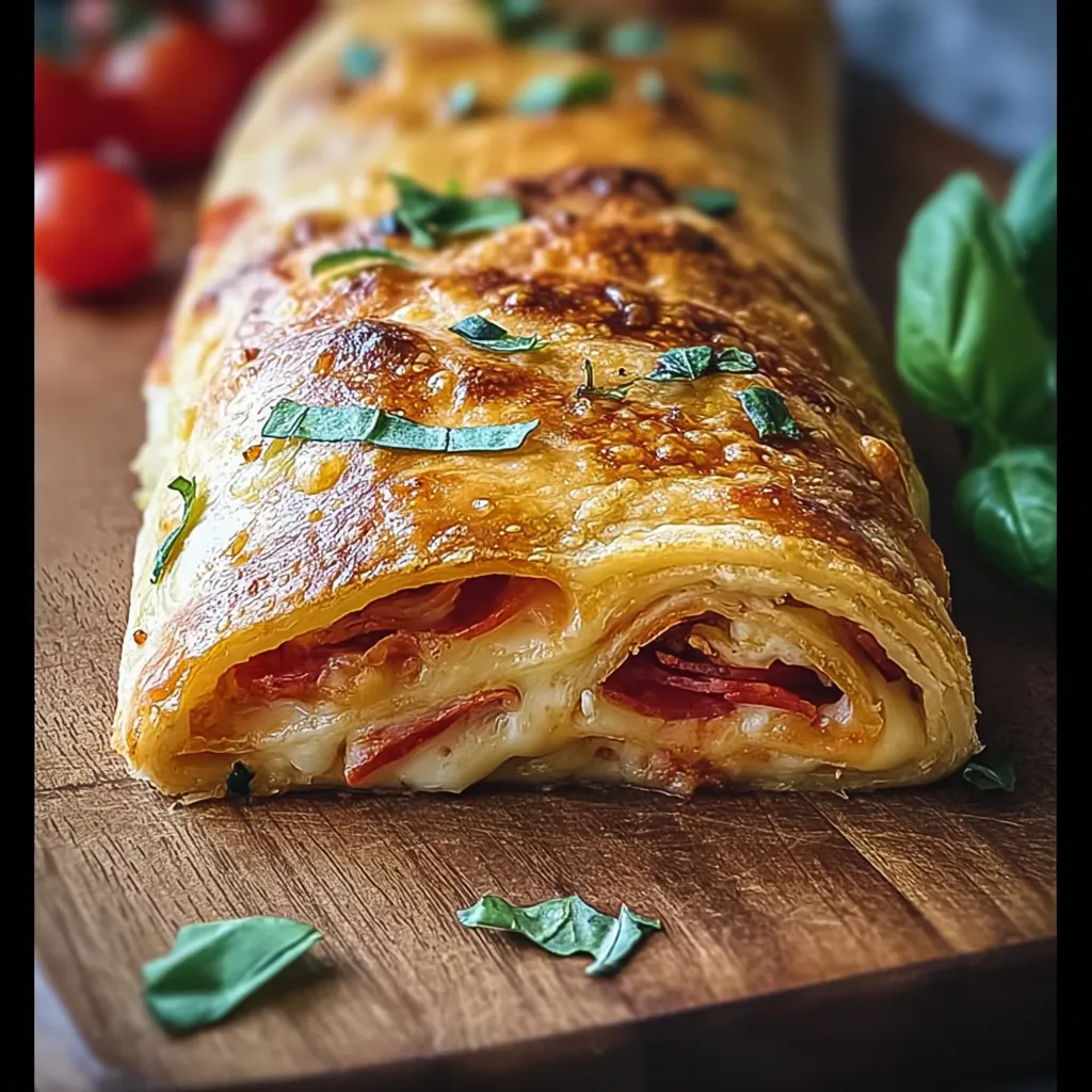 A close up of a homemade stromboli.
