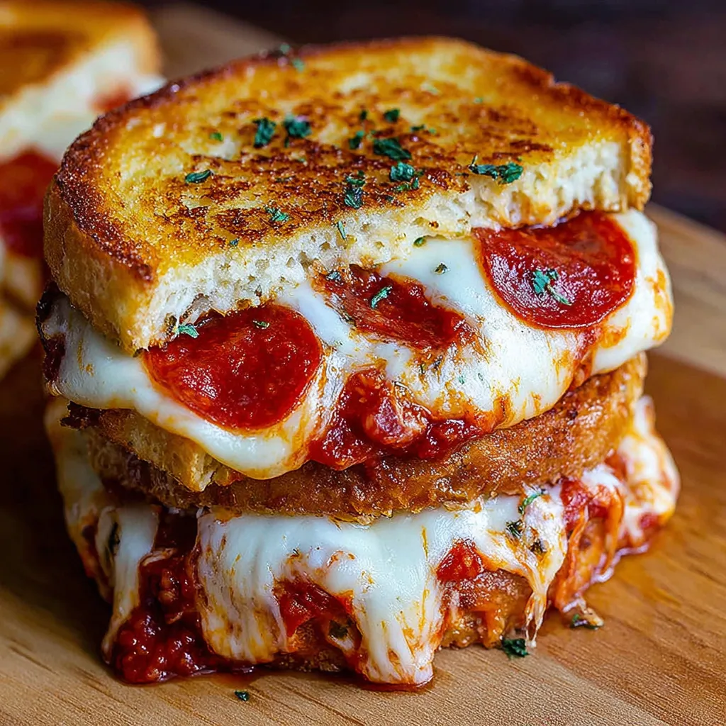 A grilled cheese sandwich with pepperoni on top.
