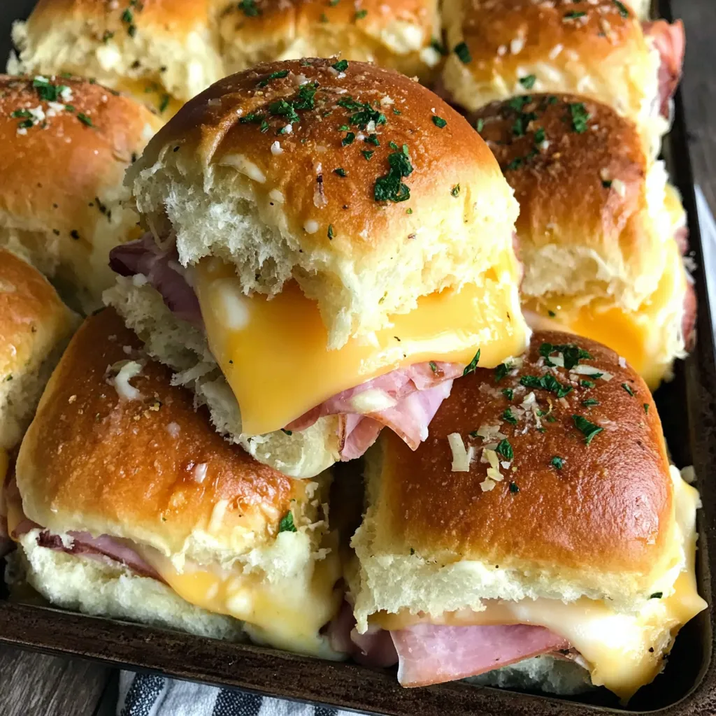 A tray of ham and cheese sliders.