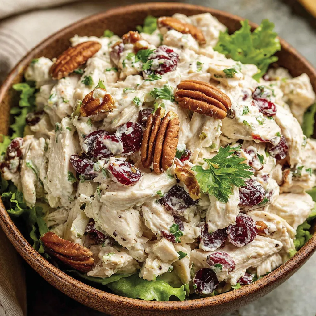 A bowl of cranberry chicken salad.