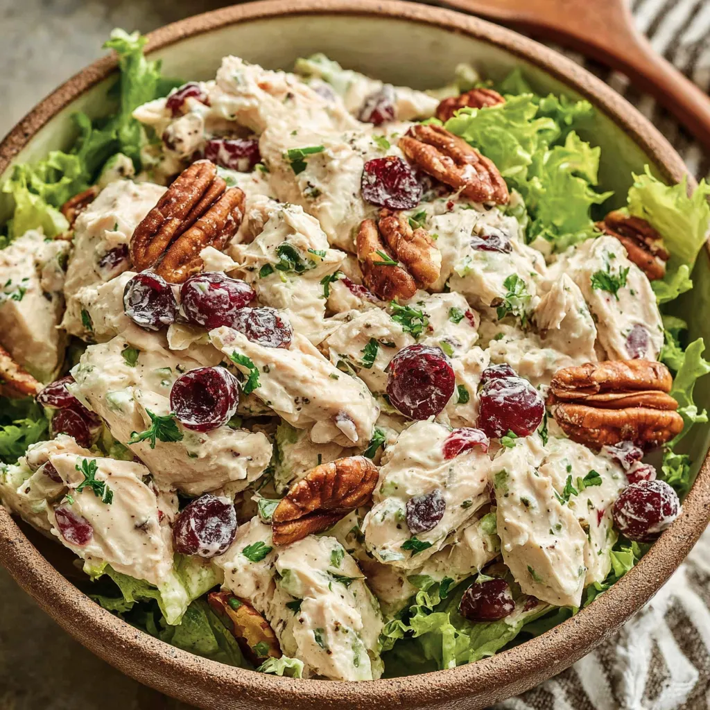 A bowl of cranberry chicken salad.