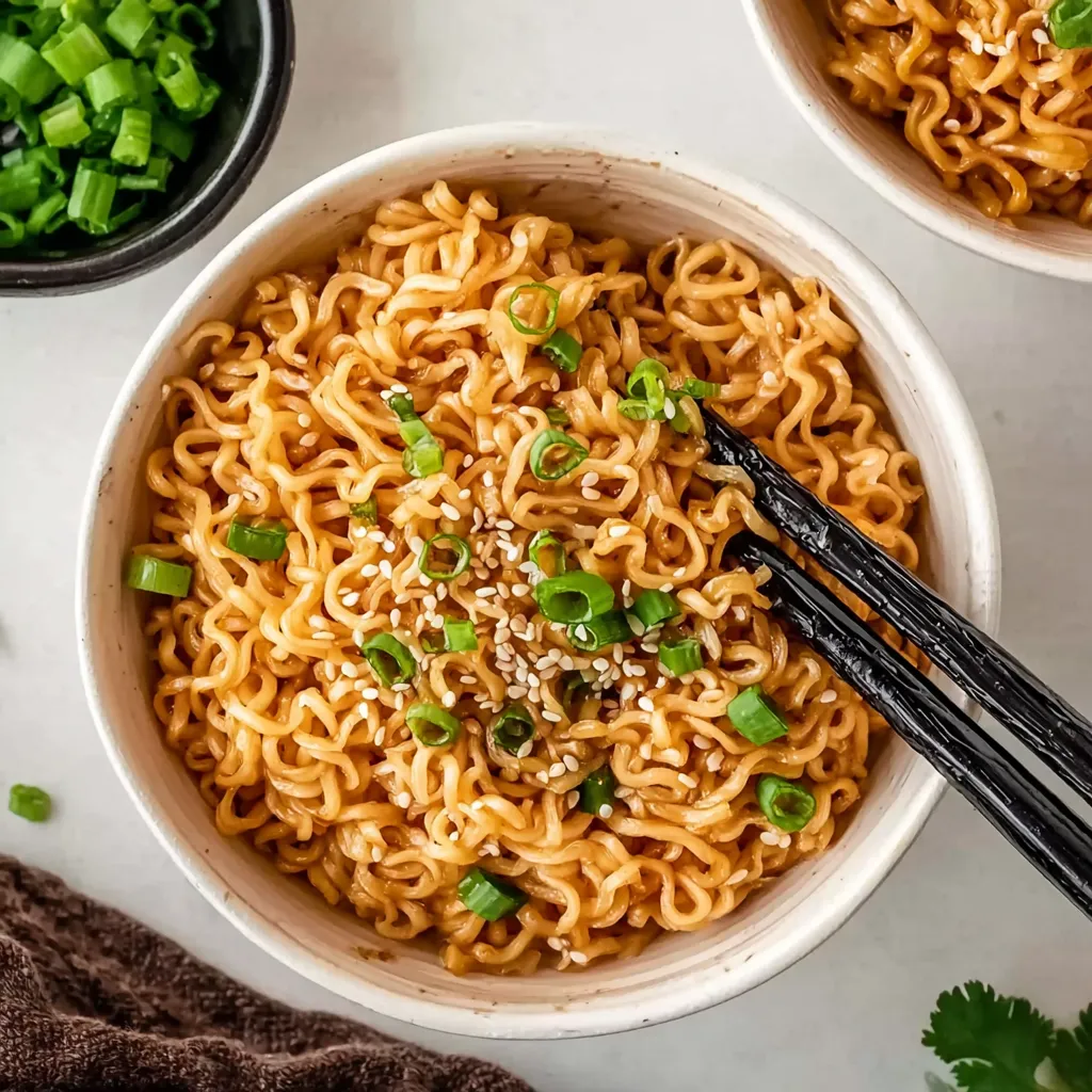 A bowl of Sesame Garlic Ramen Noodles.