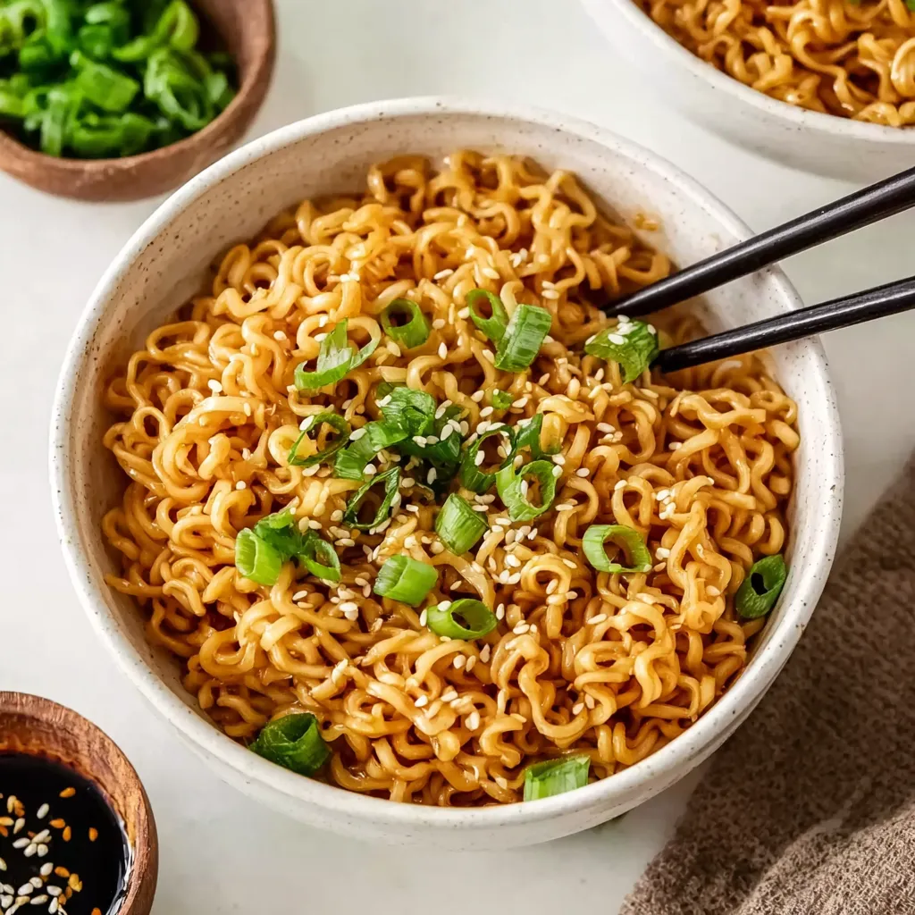 A bowl of Sesame Garlic Ramen Noodles.
