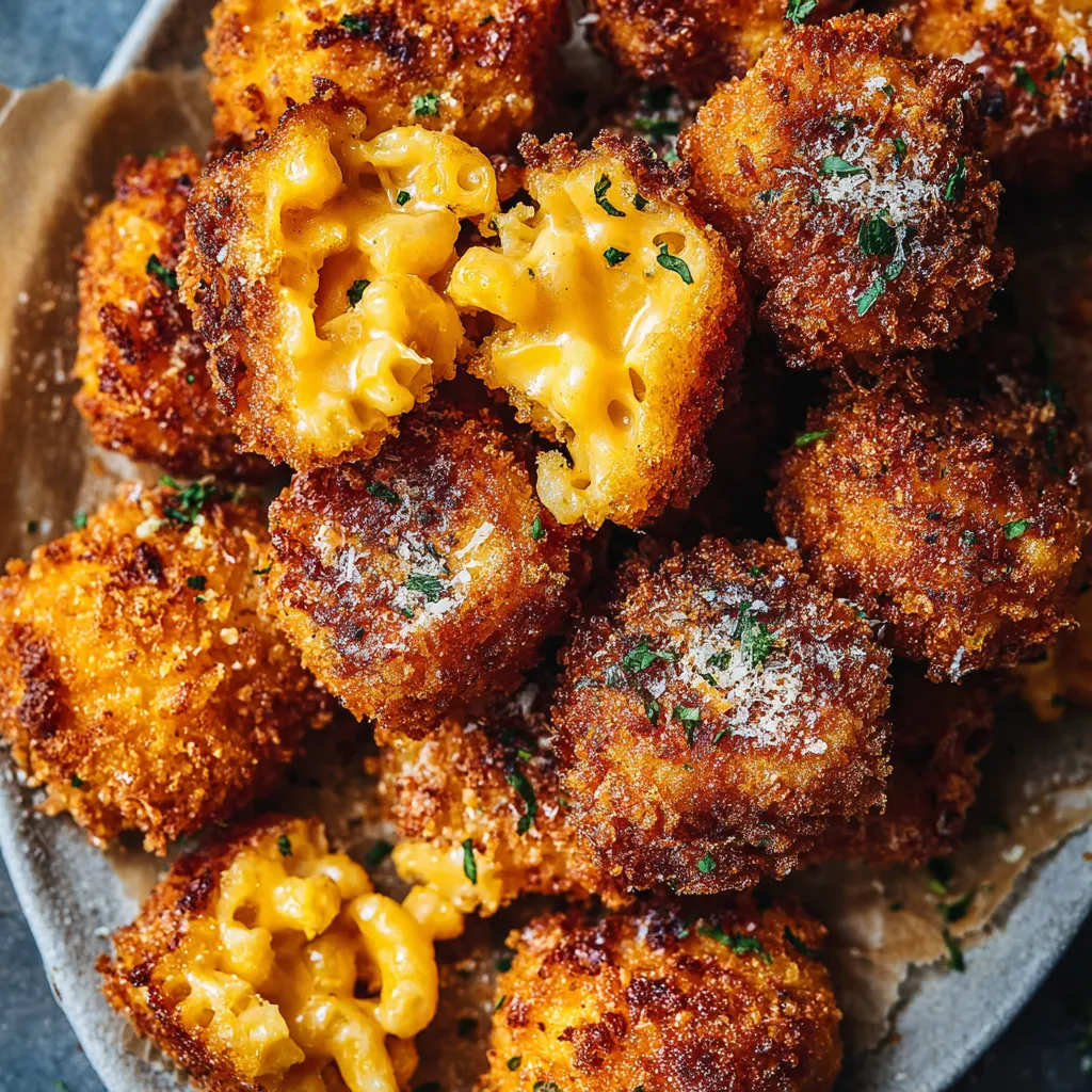 A plate of mac and cheese bites.