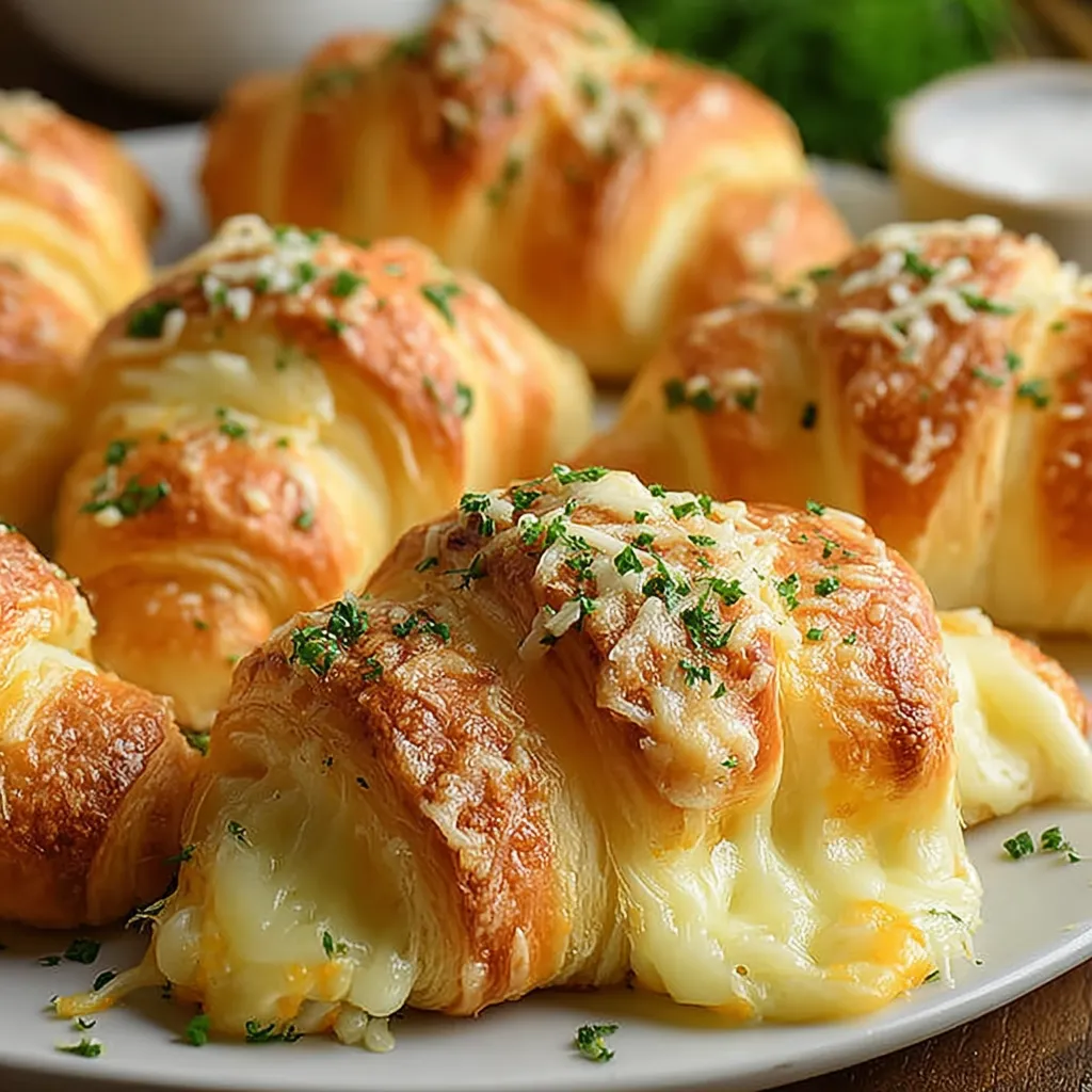 A plate of cheesy garlic crescent rolls.