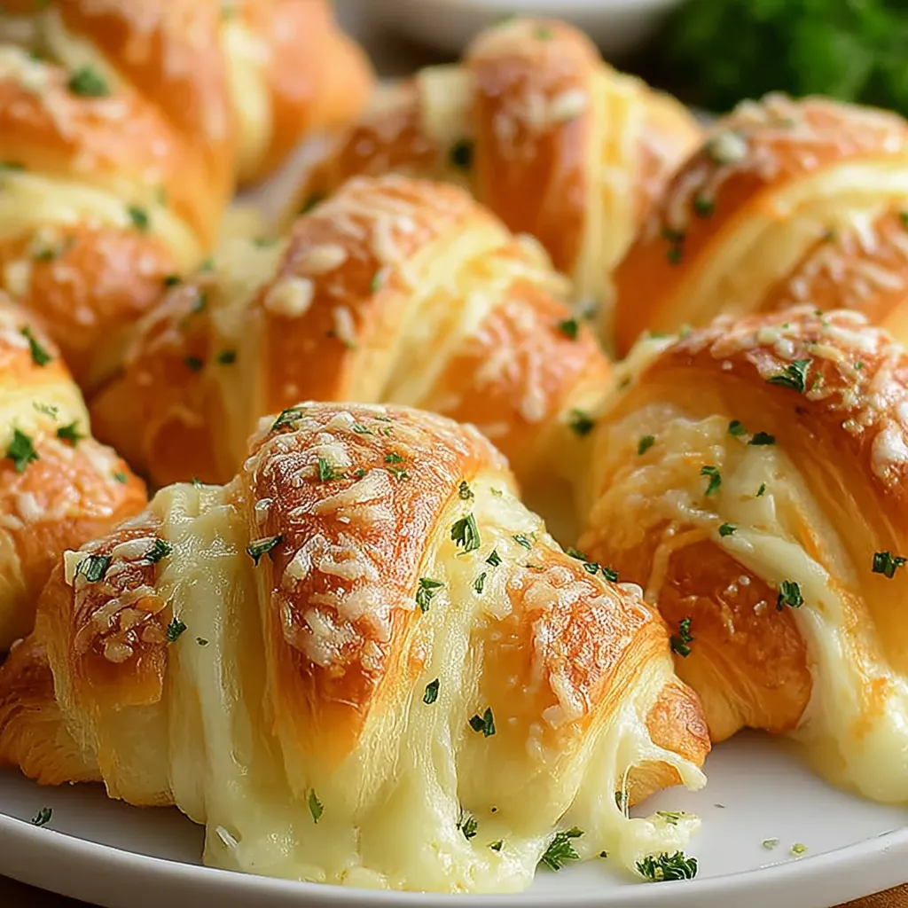 A plate of cheesy garlic crescent rolls.