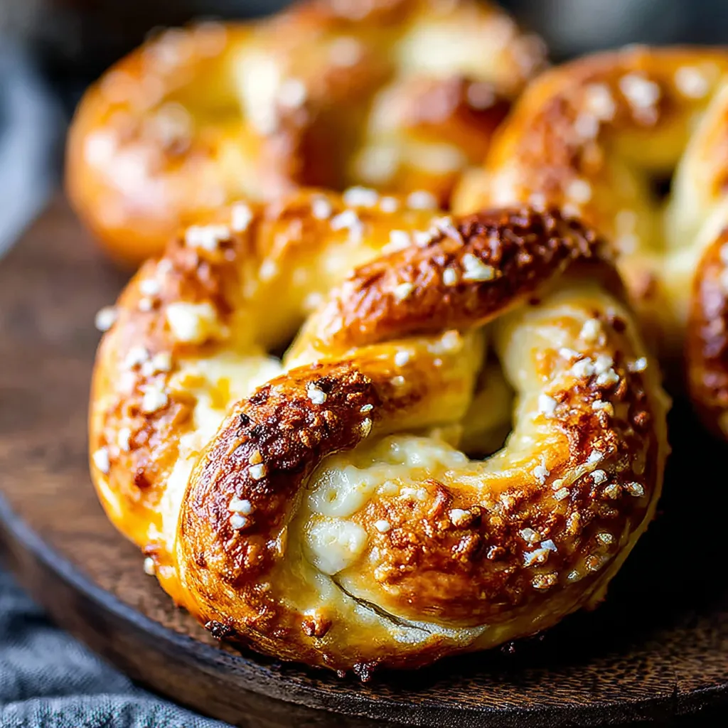 A plate of cheesy homemade soft pretzels.
