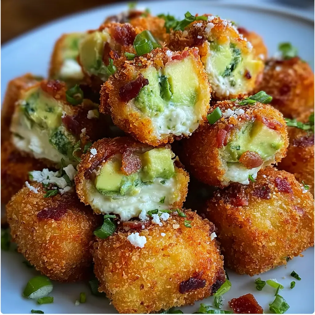 Avocado bacon bit on a plate.