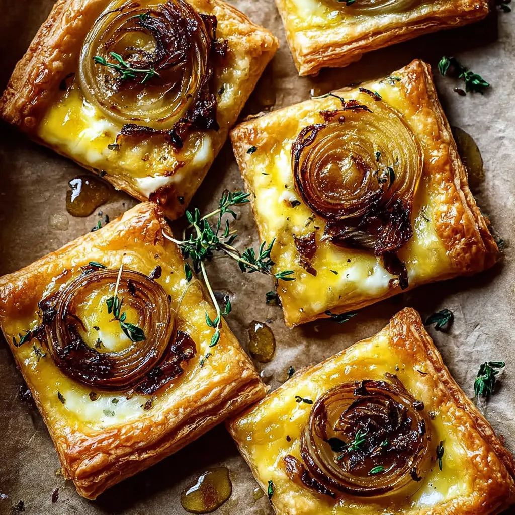 Four pieces of onion gruyere tarts.