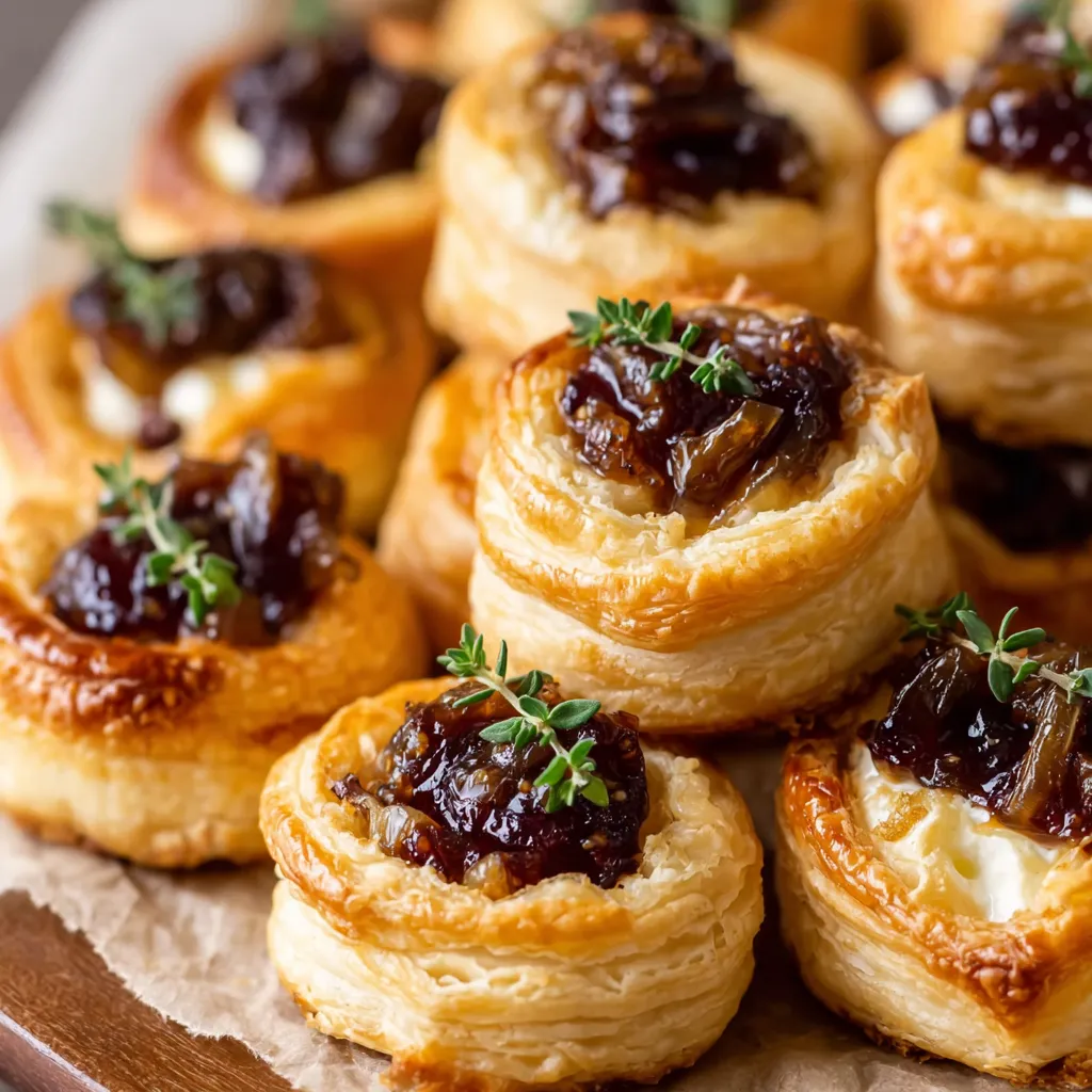 Goat cheese and fig puff pastry tarts.