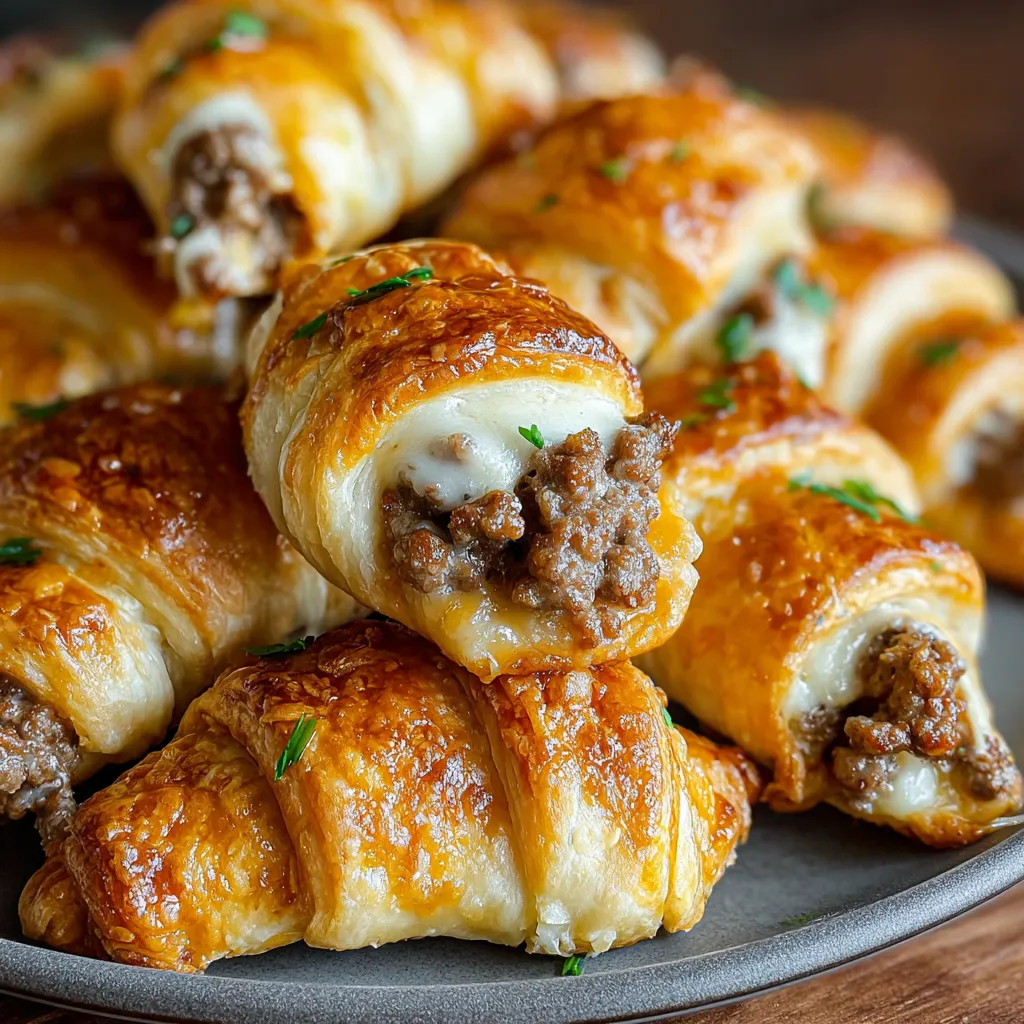 A plate of sausage and cheese crescents.