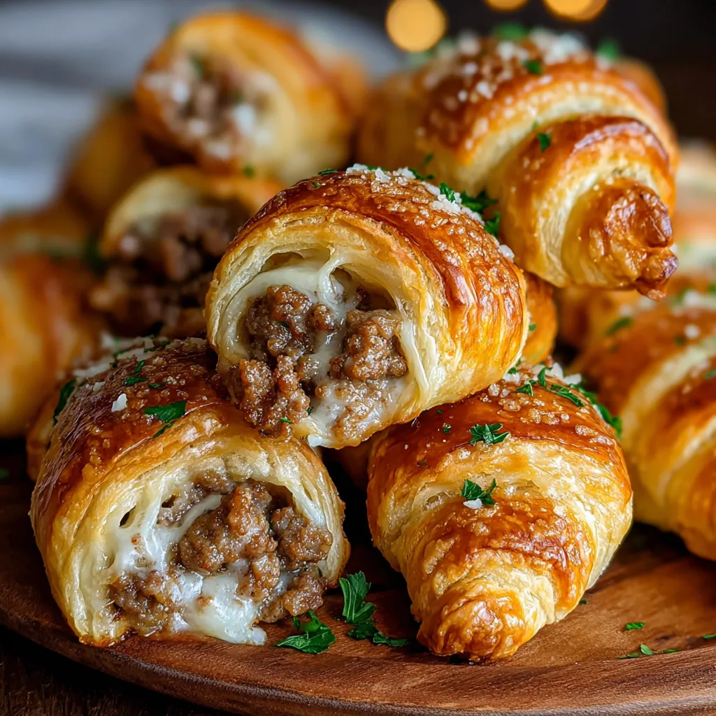 A plate of sausage and cheese crescents.