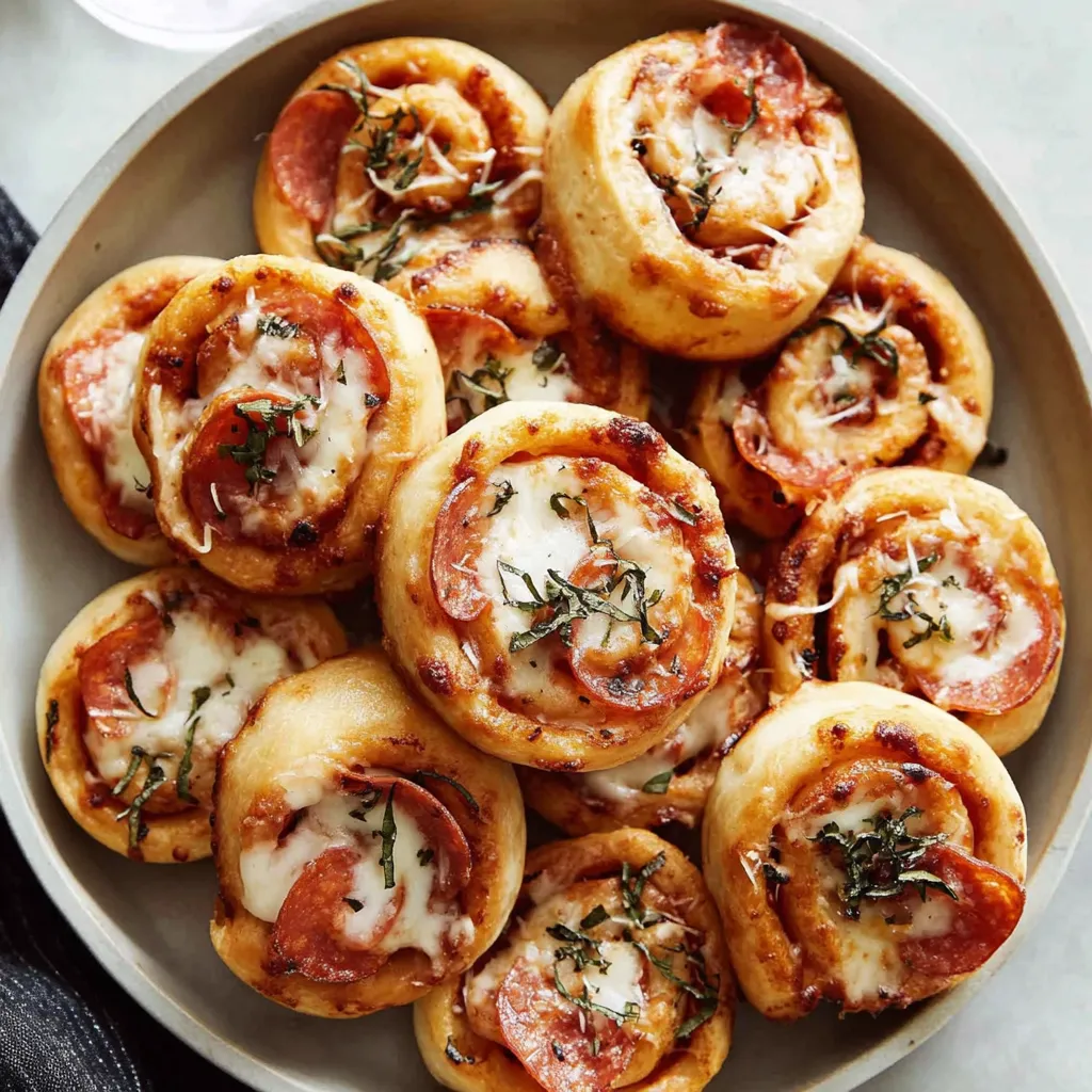 A plate of pepperoni pizza rolls.