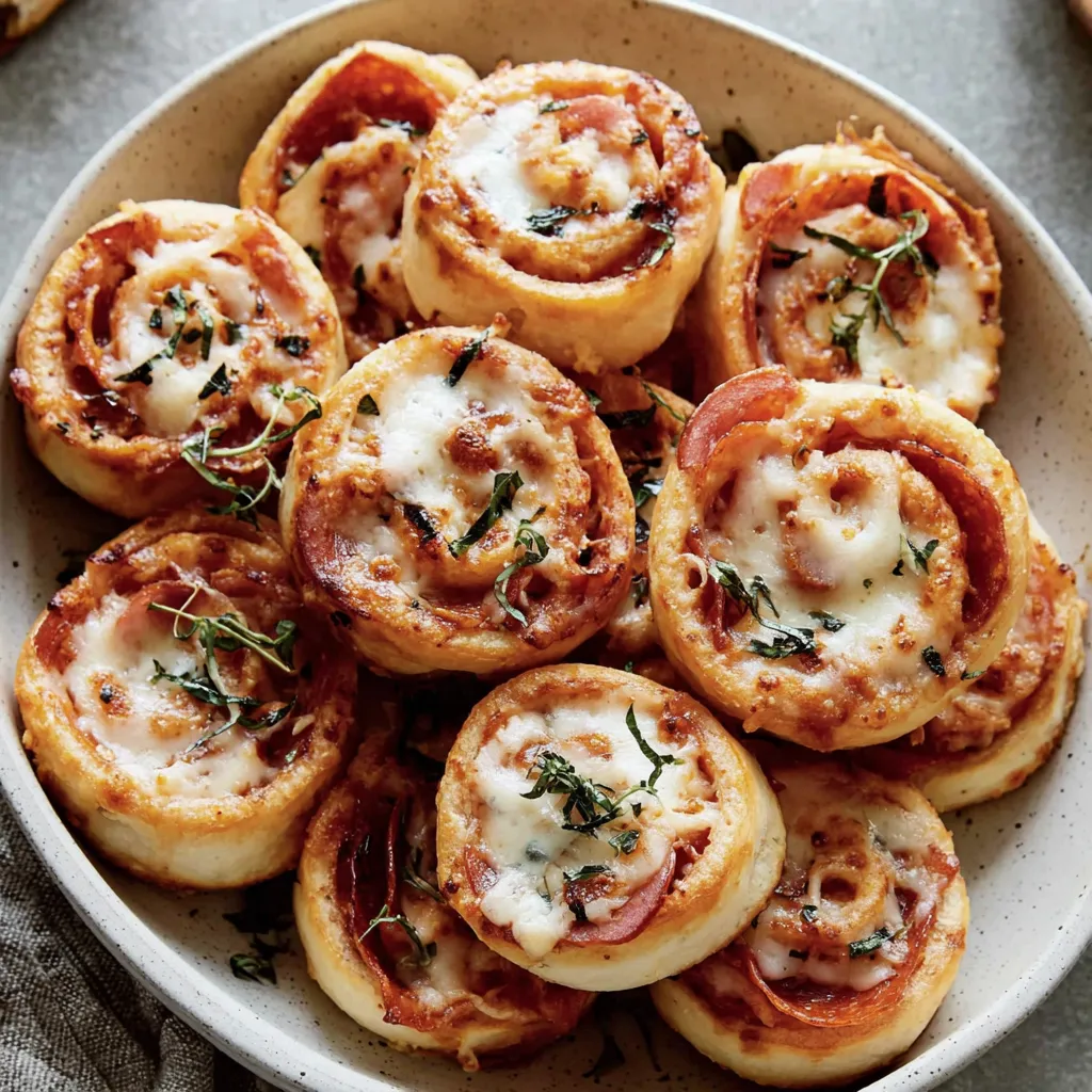 A bowl of pepperoni pizza rolls.