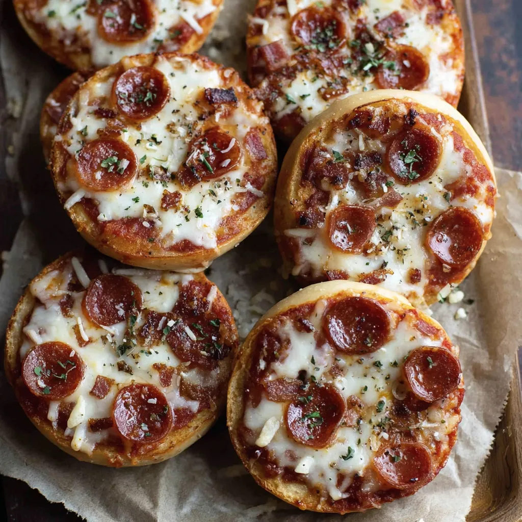 Bagels with pepperoni and cheese.